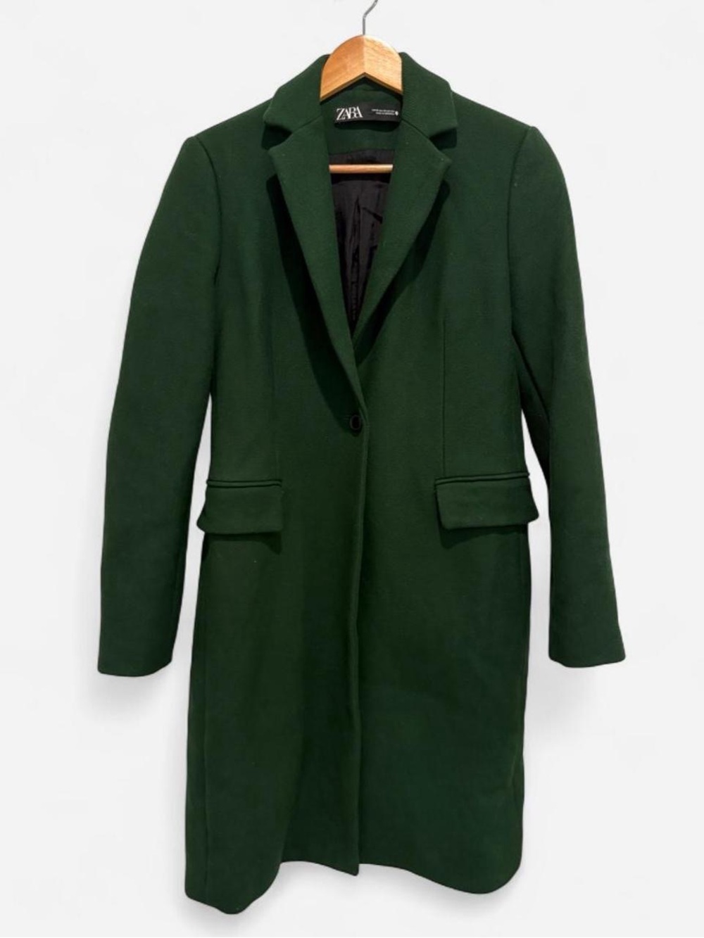 Zara Dark Green Single-Button Trench Coat